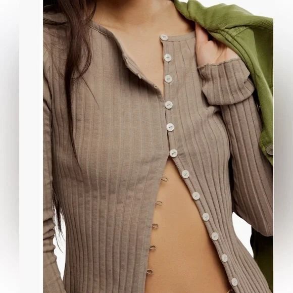 Free People Tilly Rib long sleeve button up Top - Picture 4 of 5